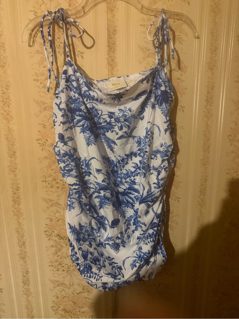 Maeve White Camisole with Blue Floral Print and Tie Straps
